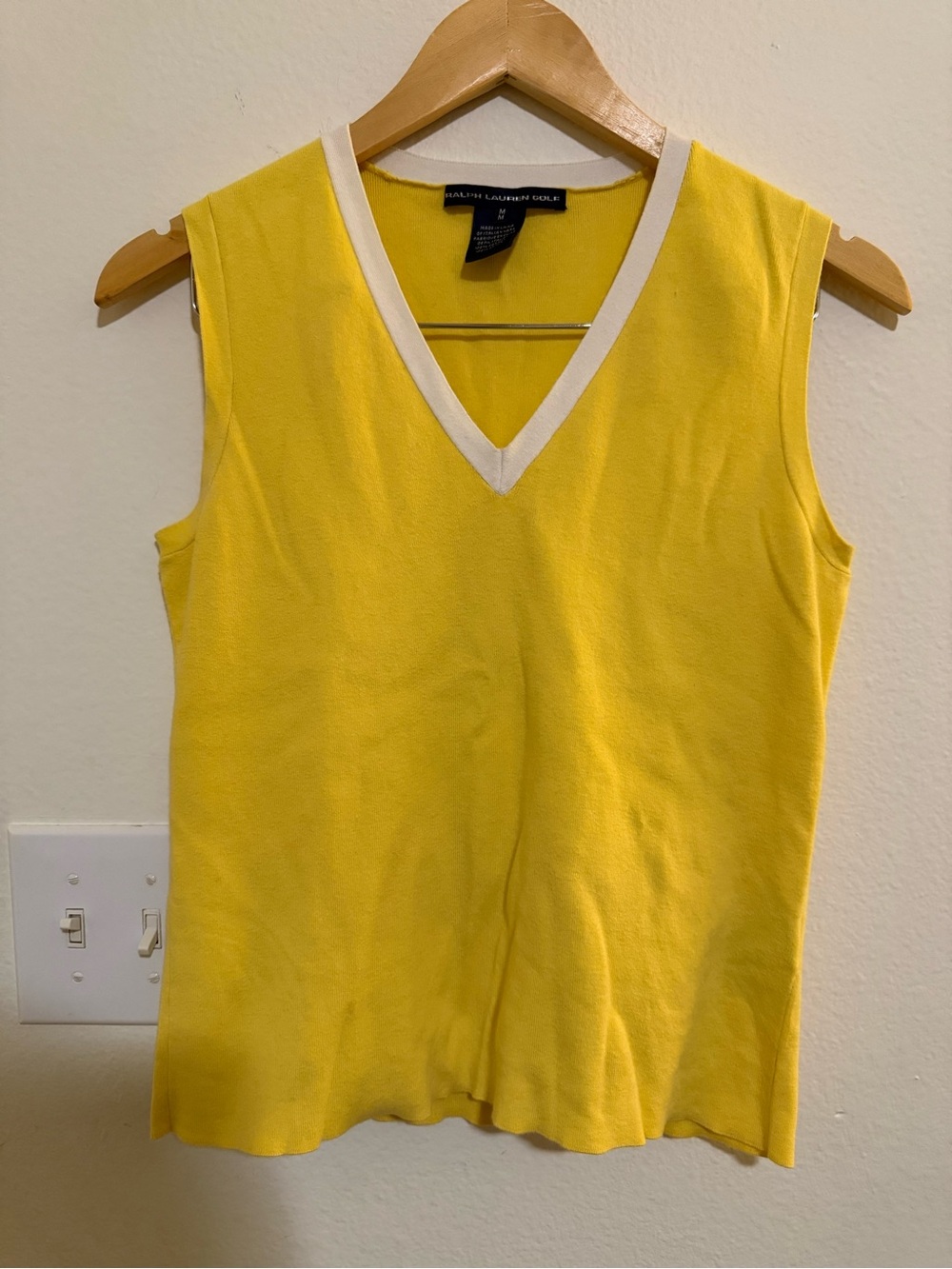 Ralph Lauren Yellow V-Neck Sleeveless Tank with White Trim